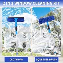 ALimpiador de ventanas de 67 pulgadas kit de herramientas de limpieza profesional de ventanas 2 en 1 con poste de extension equipo de lavado de ventanas con cabezal giratorio para ventanas - Azul - Ver 2