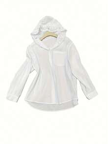 Talla Grande - Talla Grande - Estilo Didi Dirigido Mujer Talla Grande Color Sólido Encaje Patchwork Protector Solar Chaqueta de Manga Larga - Blanco - Ver 3