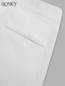 DONICY 女士白色高腰修身西装裙，挺括面料，带假口袋，修身剪裁，适合春季办公室穿着和日常休闲穿着。 - 白色 - 查看 5