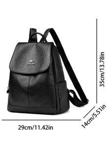 2026 New High-Quality Soft PU Leather Women's Backpack, Vintage Solid Color Large Capacity Travel Student Backpack For Girls - Black - View 5