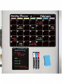 Magnetic Erasable Refrigerator Calendar, Monthly Meal Planner And Today's Menu Whiteboard, 2pcs Refrigerator Blackboard, Suitable For Kitchen Office, Includes 3 Markers And 1 Eraser - View 3