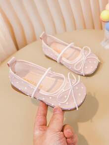 Girls' Polka Dot Mesh Ballet Flats, Breathable Bow Knot Mary Jane Shoes, Soft Non-Slip Flat Shoes For Kids Daily Party Performance - Pink - View 8