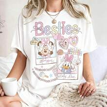 Disney Women's T-Shirts Besties Themed Oversized T-Shirts, 100% Cotton Retro Short-Sleeved Casual Shirts, And Graphic Printing T-Shirts For Vacation Gift Collection - trắng - Xem 1