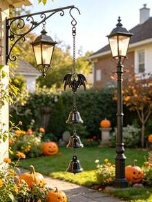 1 pieza Campana de viento de metal hecha a mano, Campana de viento vintage hecha a mano, Campana de hierro rústica clásica con cadena decorativa, Rústico clásico, Para jardín exterior, hogar & decoración exterior, Adorno colgante de metal rústico, Decoración de campana de viento exterior para patio, terraza y pared - b - Ver 6