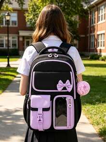 3pcs Detachable Bowknot Girls' Backpack, Tote Bag And Pencil Case, Large Capacity Lightweight Zipper Closure Backpack, Back To School Gift - Three Piece Set - View 7