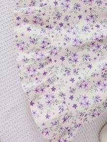 Bộ 2 món áo crop top ngắn dệt kim khoét lỗ cho bé gái kèm váy in hoa, thường ngày, xuân/hè - Màu tím - Xem 9