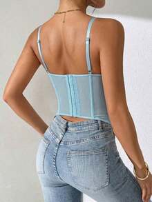 1 Piece Women's Lace Trim Fitted Crop Top, Sexy Tight Corset Top, Suitable For Party, Travel, Gathering, Christmas, Valentine's Day, Casual Summer, Black - 賽萊斯特 - 查看 11