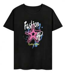 Playera Unisex-estética Neón Vibrante Moda Manga Corta - Negro - Ver 6