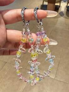 1 pieza Cordón de teléfono de lujo con cuentas de color caramelo transparente, accesorio de cadena antiperidida de teléfono móvil de moda y colorido - rosa y verde - Ver 4