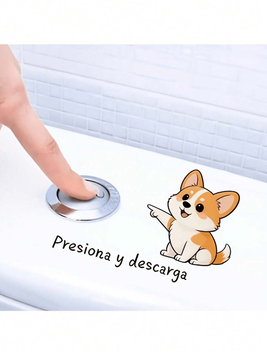 Cute Pointing Corgi Dog Spanish Text Toilet Wall Sticker, Spanish Version Funny Dog Toilet Tank Decorative Sticker, Self-Adhesive Removable Bathroom Decor Decal - Cute Pointing Corgi - View 1
