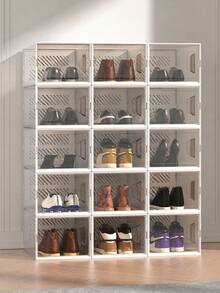 6pcs Transparent Stackable Shoe Storage Boxes, Flip-Top Dustproof Plastic Shoe Racks With Lids, Breathable Anti-Oxidation Shoe Storage Containers For Home, Dorm, Entryway - Multicolor - View 2