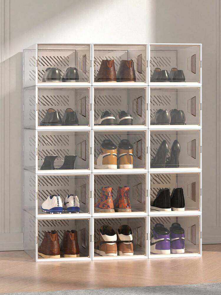 6pcs Transparent Stackable Shoe Storage Boxes, Flip-Top Dustproof Plastic Shoe Racks With Lids, Breathable Anti-Oxidation Shoe Storage Containers For Home, Dorm, Entryway - Multicolor - View 2