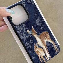 1pc TPU Material Retro Navy Blue Floral Bow Deer Pattern Phone Case Compatible With Apple 17 Pro Max/17/16 Pro Max/15/13/12/11, S20 FE/A15/S24/A55, Note 11/Note 12/Note 13 Pro, Full Coverage Anti-Drop Soft Protective Cover - Black - View 4