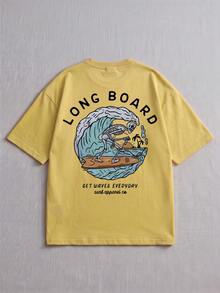 Men's Casual Beach Surfing Printed Short Sleeve T-Shirt, Suitable For Summer, Comfortable & Breathable, Leading Fashion - Yellow - View 5