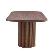 Modern Oval Dining Table With Fluted Central Leg, High Quality MDF Top With Wood Look, In Wabi-Sabi And Mid-Century Style For The Kitchen. - Brown - View 6