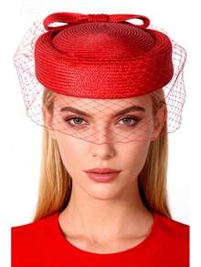 HIMESPORT 2025 Women's Straw Beret Hat With Veil Net Decor, Suitable For Derby Racing, Afternoon Tea, Church, Bridal Wedding, Cocktail Party - A - View 21