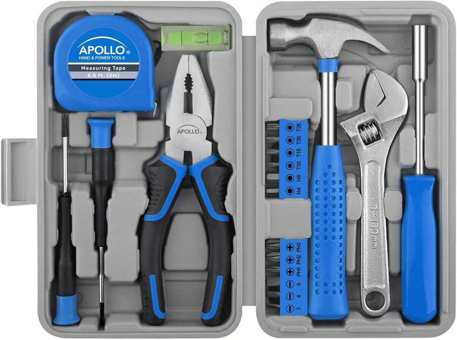 Apollo Tools 20 Piece Compact Diy Household Tool Set Book Sized Home Repair Kit With Hammer Screwdrivers Wrench Bits Case Portable For Apartment Dorm Office Every Day Blue Gray Dt1031 - 20 Piece Compact DIY Household Tool Set - 查看 1