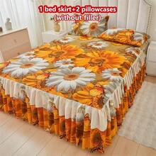 Juego de 3 piezas de falda de cama y fundas de almohada con estampado floral, suave y transpirable (1 falda de cama + 2 fundas de almohada), que absorbe la humedad, resistente a las arrugas, apto para todas las estaciones, con un elegante estampado, adecuado para dormitorios y hoteles, sencillo y económico - Cebra-leopardo - Ver 13