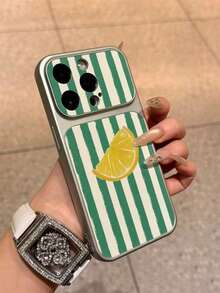 1 pieza Funda protectora con textura de limón a rayas para iPhone 15 Pro Max - Verde - Ver 2