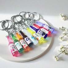 10pcs Random Assorted Multi-Color Resin Beer Bottle Keychains - Miniature Beverage Bottle Key Rings, Women's Party Gifts, Bag Charms & Decorative Accessories - Multicolor - View 5