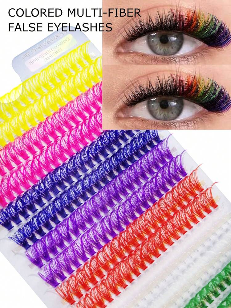 280pcs/Set Colorful Mixed D-Curl Fluffy Lengthening False Eyelashes, Soft Handmade Delicate Segmented Lashes For Cosplay, Stage Makeup, High Volume - View 1