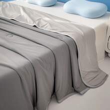 1pc Thin Quilt, Summer Air Conditioning Quilt, Quilted Blanket, Simple Solid Color Design, Soft And Comfortable Bedding, Suitable For Dormitory, Bedroom, Apartment, Etc., Suitable For Spring And Summer, Pillow Not Included - Dark Grey - View 1