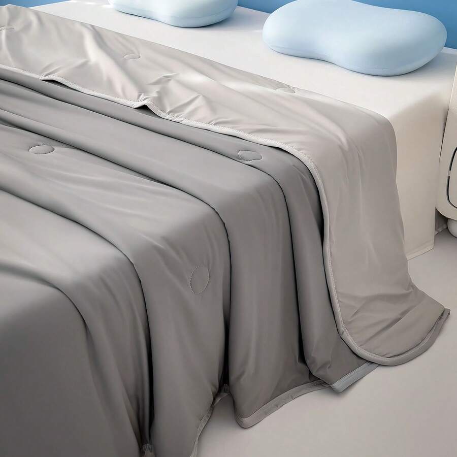 1pc Thin Quilt, Summer Air Conditioning Quilt, Quilted Blanket, Simple Solid Color Design, Soft And Comfortable Bedding, Suitable For Dormitory, Bedroom, Apartment, Etc., Suitable For Spring And Summer, Pillow Not Included - Dark Grey - View 1