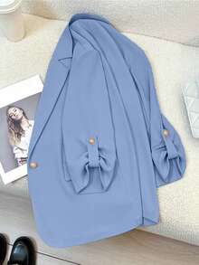 Blazer de un solo botón de unicolor, primavera/verano/otoño, manga tres cuartos, adecuado para mujeres de oficina, para ir al trabajo - Azul - Ver 2