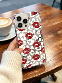 Funda de teléfono con patrón de labios rojos y espejo, resistente a caídas, compatible con iPhone y compatible con Samsung - Multicolor - Ver 3