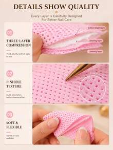 1000pcs Lint-Free Nail Polish Remover Pads - Acetone Resistant, Suitable For Nail Preparation And Gel Nail Removal, Can Be Used For Eyelash Extensions, Waterless Nail Cleaning, Suitable For Salon And Home Use, Pink Lint-Free Nail Wipes, Disposable Nail Polish Remover Pads, Non-Woven Nail Pads - Multicolor - View 7
