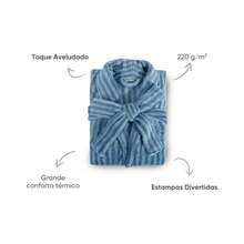 Appel Plush Flannel Bathrobe - Super Comfortable - Blue Striped - View 3