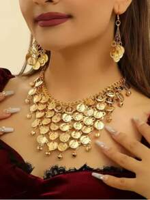 Kit Tiara + Pulseira + Colar E Lenço Moedas Árabe Dança - rosa claro - Visão 3