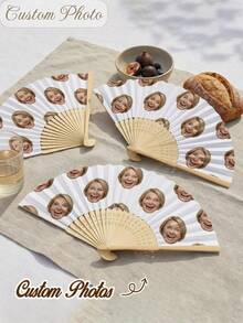 客製化姓名 LOGO 白色婚禮扇，經典 DIY 扇子，裝飾性高品質客製化，個性化，時尚，精緻客製化 - 彩色 - 查看 3