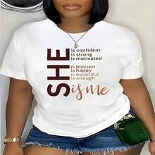 Tallas grandes camiseta cuello redondo con estampado - Blanco - Ver 1
