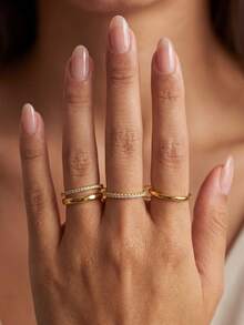 1pc Intertwined Four-Ring Rhinestone Ring, Unique Stackable Women's Ring, Multi-Ring Intertwined Ring, Exquisite Jewelry, Suitable For Party, Daily, Date Essential, Christmas Decoration - Four-band Ring With Diamonds - View 4
