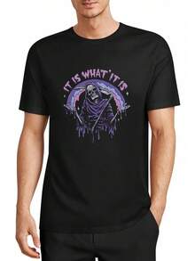 Playera Con Hombre Algodón En Playera Santa Muerte Drip Art - Negro - Ver 4