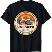 Unearth A Story Summer Reading 2026 Library Program Dinosaur T-Shirt - Black - View 1
