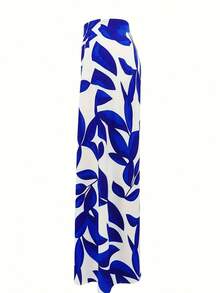 Stylish And Fashionable Printed Wide-Leg Trousers - Blue - View 3