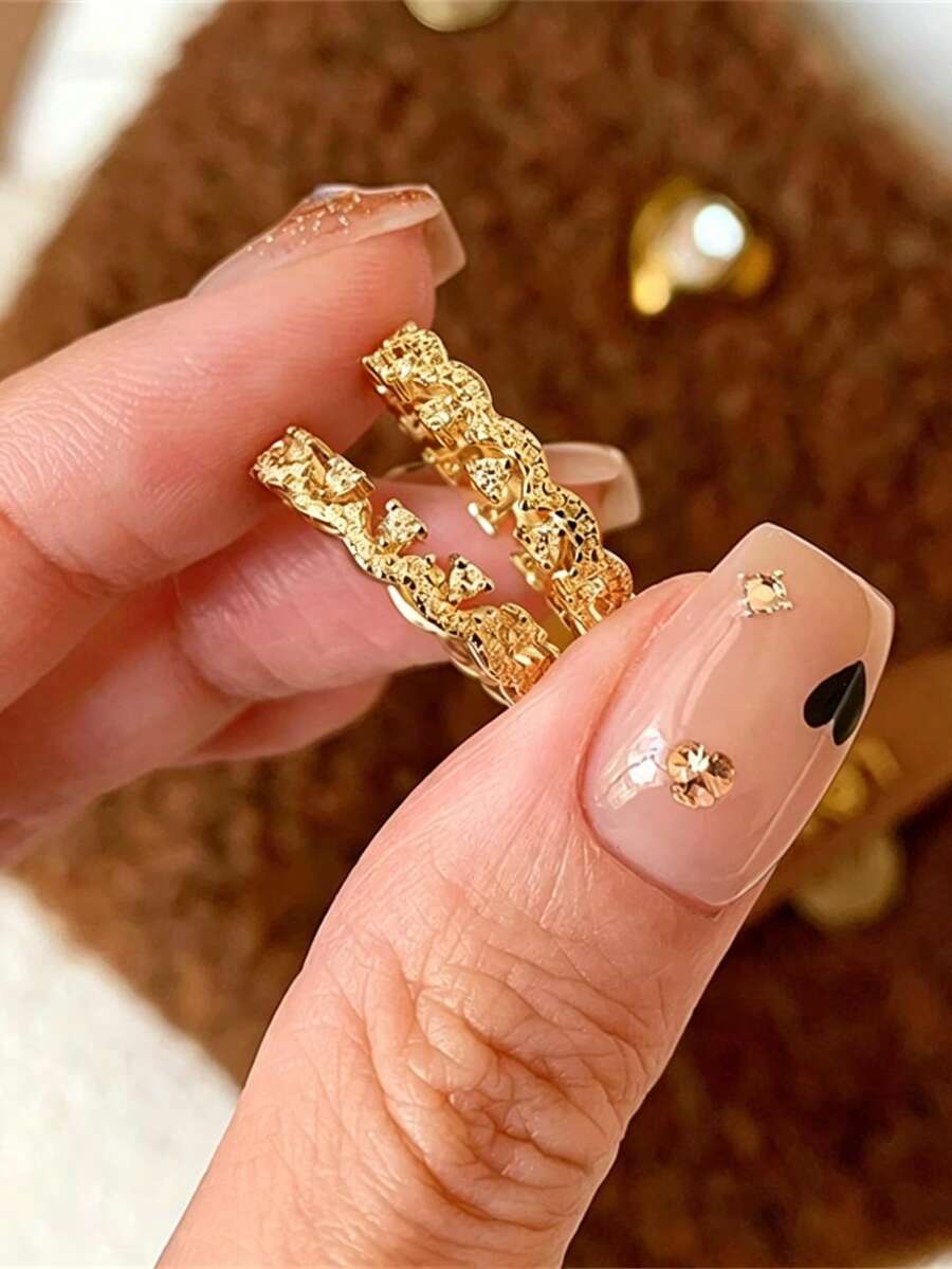 1pc Gold-Tone Alloy New Arrival French Exquisite Luxury Elegant Sweet Niche Design Rhinestone Adjustable Open Ring, Suitable For Women Daily, Date, Party Wear, Birthday Gift - Multicolor - View 1