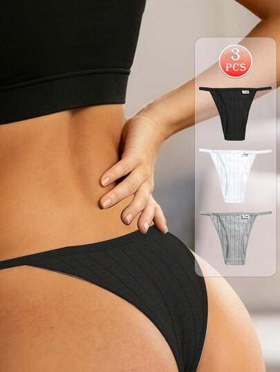 3pcs Women's Panties Panties Ribbed Underwear Low-Waist Thongs Summer Knickers Soft Underpants Simple G-String Comfort Panty Sexy Lingerie