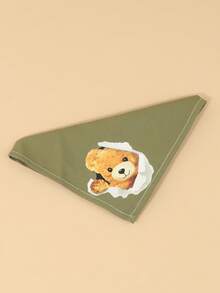 Comfortable Soft Polyester Green Bear Pattern Scarf, Suitable For Cats And Dogs Pet Accessories, Cartoon Print, Suitable For Cats And Dogs Indoor Or Outdoor Use - Army Green - View 5