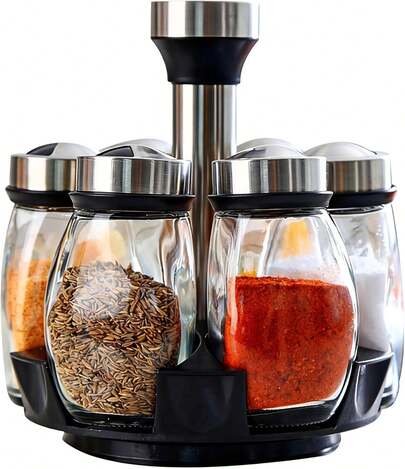 Revolving Spice Rack Organizer Countertop, Spinning Spice Storage Rack Tower Organizer With 6 Empty Jars, Rotating Spice Holder Shelf Seasoning Rack Shelf, Spice Seasoning Bottle Organizer