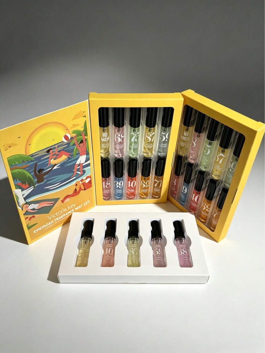 20/10/5/1 Peças Conjunto de Presente de Névoa de Fragrância Mini, Amostras de Tamanho de Viagem, Garrafas Multicoloridas, Fragrância Fresca de Longa Duração, Embalagem com Tema de Praia Tropical, Névoa Corporal Portátil Adequada para Férias de Verão e Presentes de Luxo - Multi Aromas - Visão 1