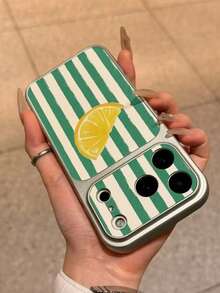 1 pieza Funda protectora con textura de limón a rayas para iPhone 15 Pro Max - Verde - Ver 3