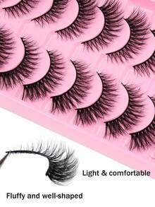 10 Pares de Cílios Postiços Naturais e Densos, Cílios Falsos de Vison Leves, Fofos e Bem Modelados, Extensões de Cílios Confortáveis para Uso Diário, Reutilizáveis e Fáceis de Aplicar para Iniciantes - Preto - Visão 4