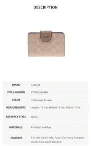 Coach Printed Ladies' Short Purse CW786SVPWH - Sand Yellow CW786SVPWH - View 8