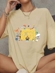 Witllent Women's T-Shirts 1 Piece 100% Cotton With Schoolhouse Rock Logo, Retro Cartoon 70s T-Shirt, Thick Cotton T-Shirt For Women, Casual Blouses For Ladies. - 杏色 - 查看 1
