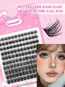 Waloshow 3D Natural Cluster False Eyelashes, 0.07mm Thick, 10-16mm Long, Mixed Set, 10 Rows D-Curl, Ultra-Lightweight Segmented False Lashes, Comfortable Wear, DIY Handmade, Easy To Create Delicate Eye Makeup, Suitable For Various Occasions Such As Parties, Daily Travel, Etc. Eyelash Cluster, False Eyelashes, Individual False Lashes, Fake Eyelashes - D - View 2