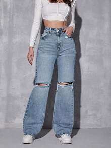 ICON Jeans desgarro de talle alto - Niebla azul - Ver 4