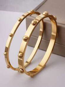 1pc 304 Stainless Steel Gold Color Bracelet, Elegant & Fashionable, Non-Fading, Minimalist Design, Suitable As Gift For Women - Spherical Bracelet - View 2